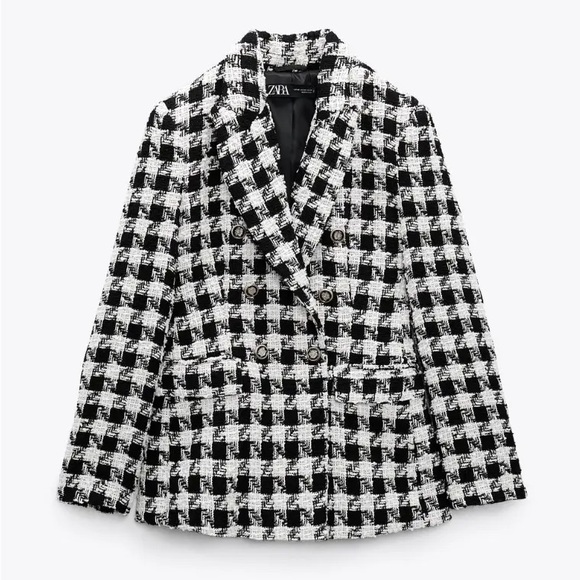 Zara Houndstooth Double Breasted Blazer with Detailed Buttons Size Small - Picture 4 of 10